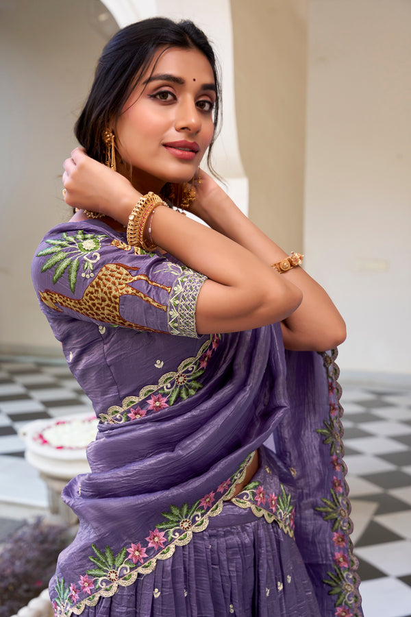 Doli - Gold Crush Sequins and Thread Embroidery Work Lavender Lehenga Choli - JMS Studio