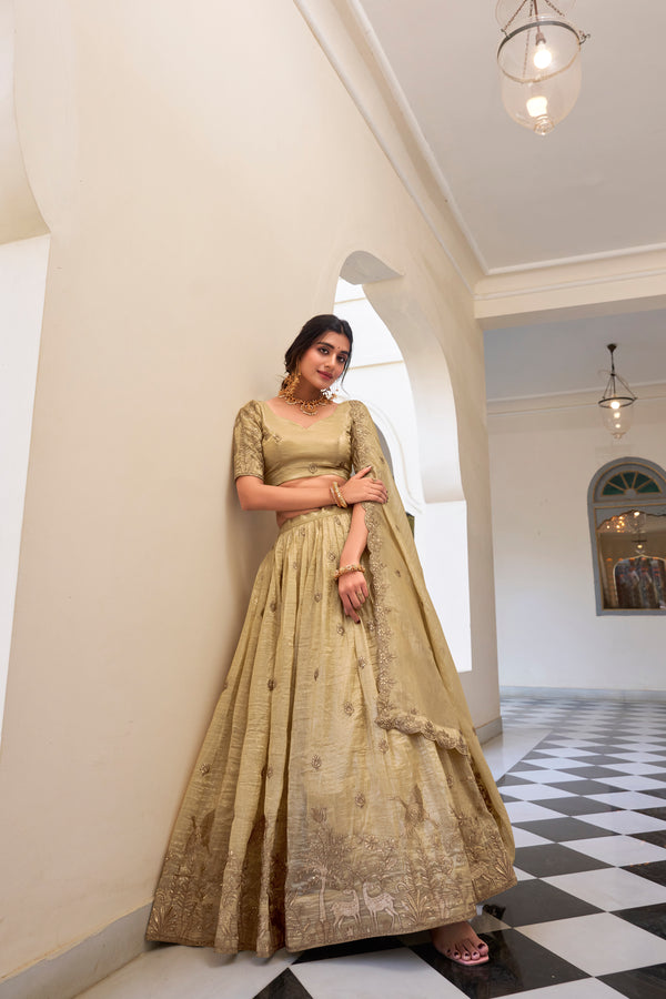 Doli - Gold Crush Sequins and Thread Embroidery Work Off White Lehenga Choli - JMS Studio