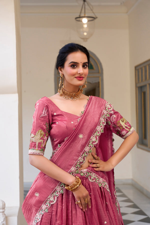 Doli - Gold Crush Sequins and Thread Embroidery Work Pink Lehenga Choli - JMS Studio