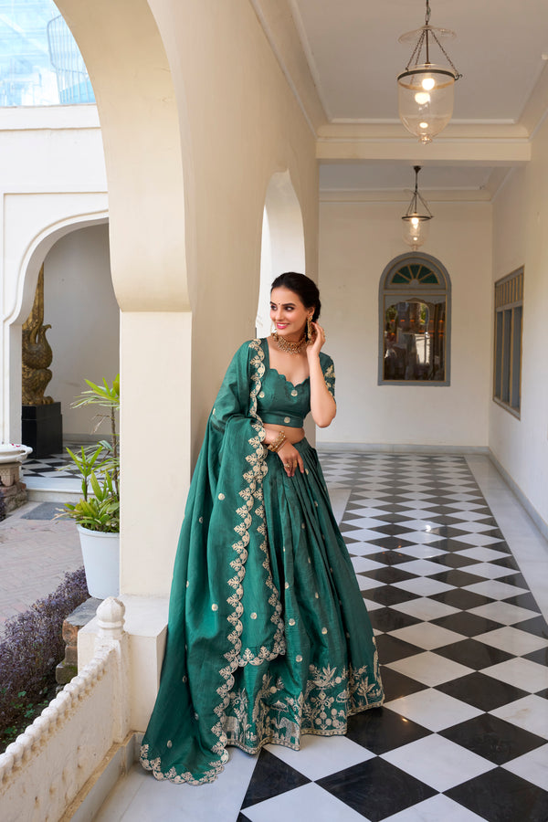 Doli - Gold Crush Sequins and Thread Embroidery Work Teal Lehenga Choli - JMS Studio