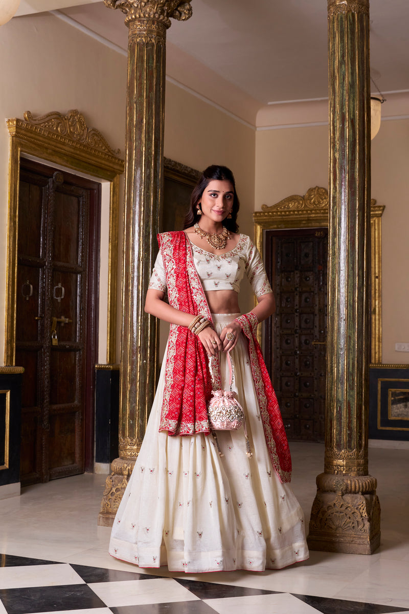 Doli - Sequins and Thread Embroidery Work Off White Lehenga Choli Set - JMS Studio