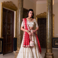 Doli - Sequins and Thread Embroidery Work Off White Lehenga Choli Set - JMS Studio