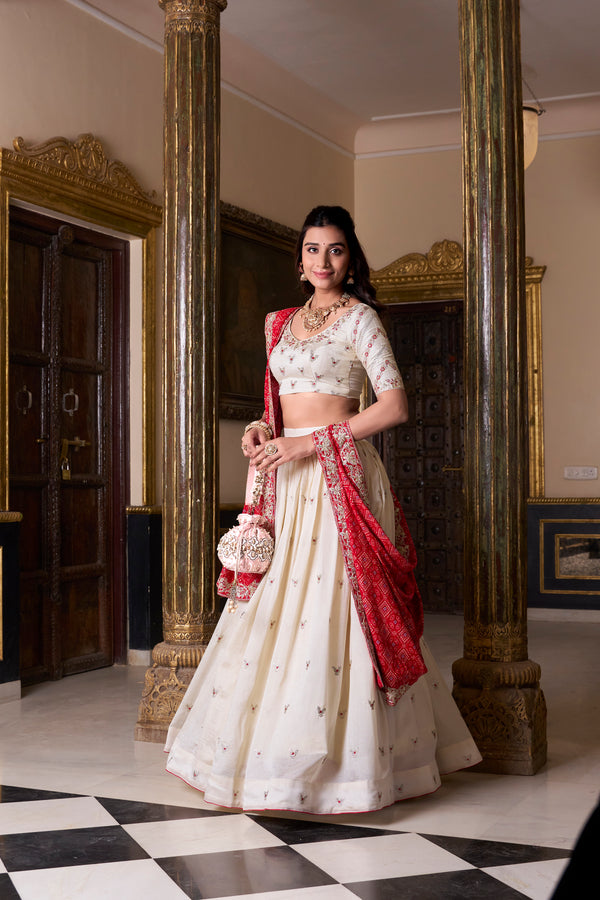 Doli - Sequins and Thread Embroidery Work Off White Lehenga Choli Set - JMS Studio