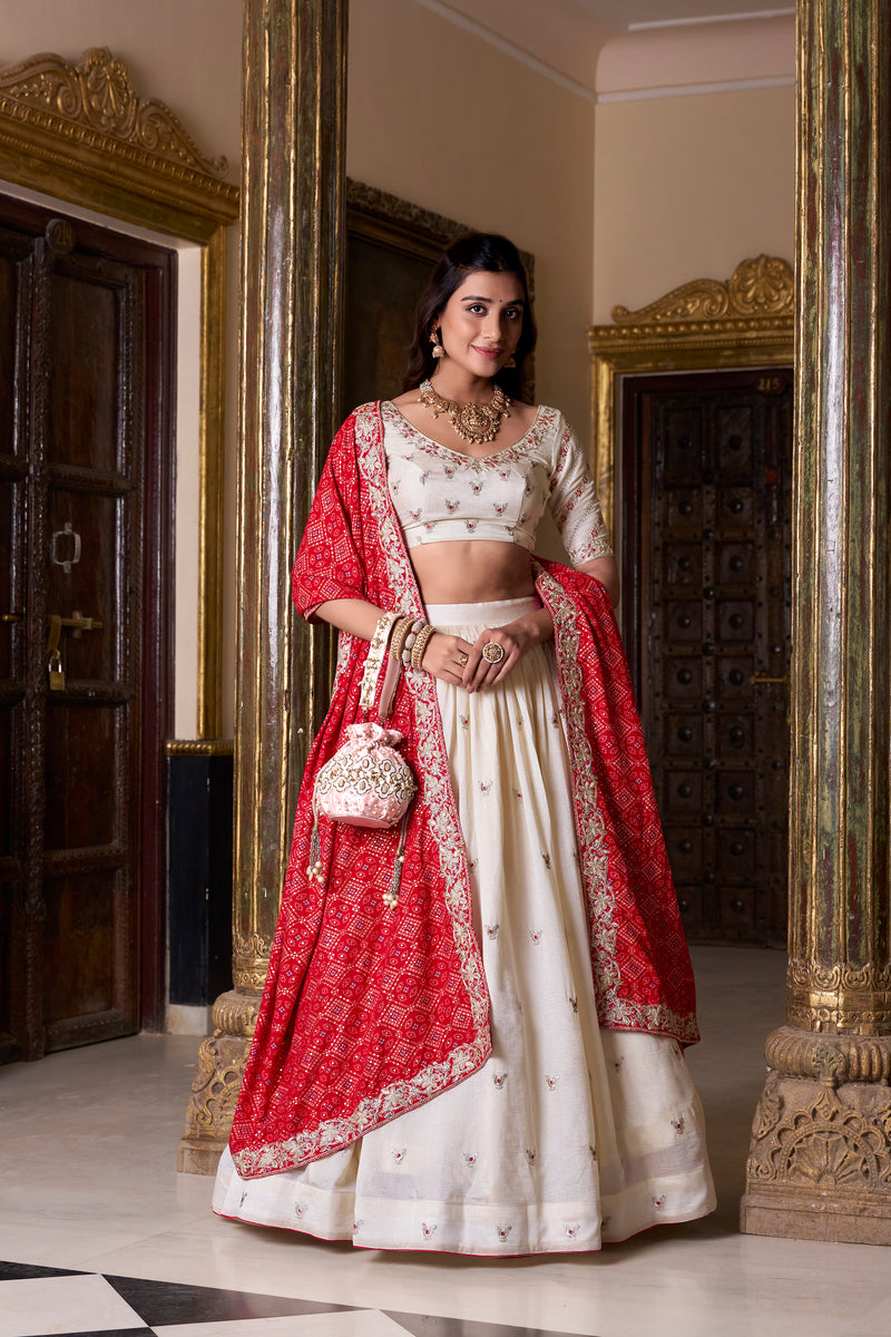 Doli - Sequins and Thread Embroidery Work Off White Lehenga Choli Set - JMS Studio