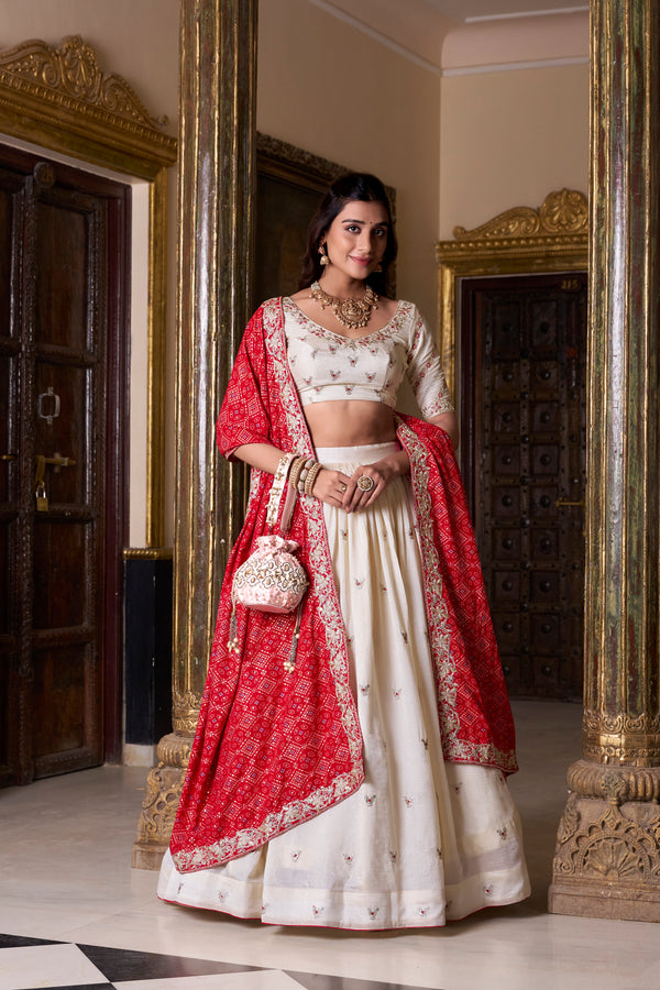Doli - Sequins and Thread Embroidery Work Off White Lehenga Choli Set - JMS Studio
