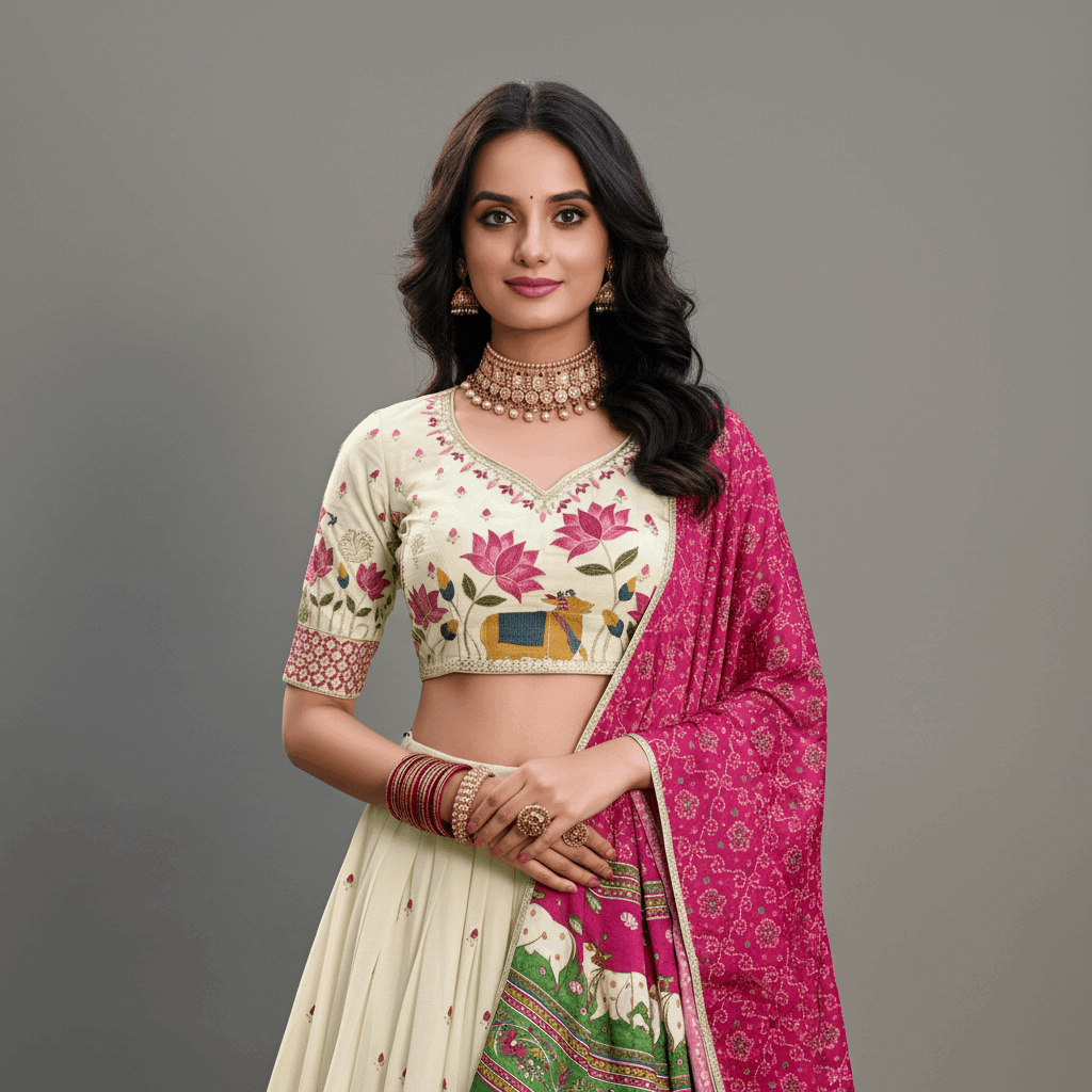 Doli - Resham Work Cotton Lehenga Set With Gajji Silk Dupatta