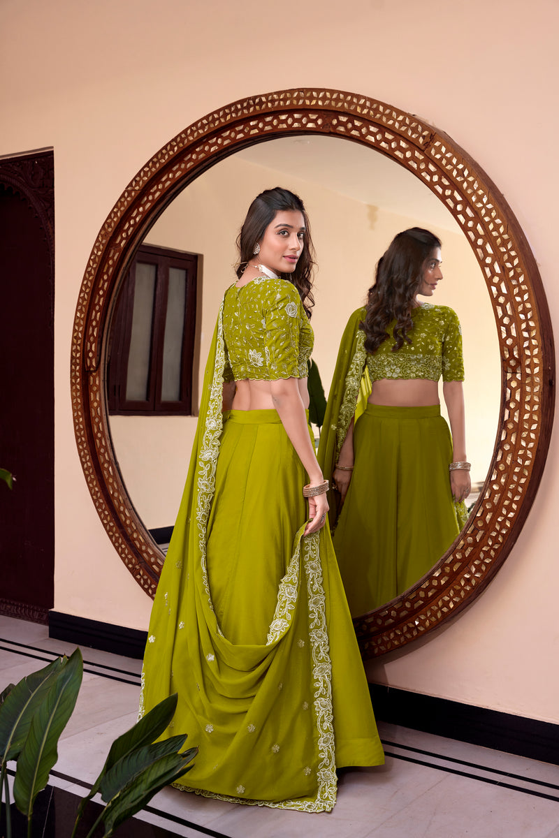 Doli - Embellishment with Pearl Coding and Sequins Embroidery Work Parrot Lehenga Choli - JMS Studio