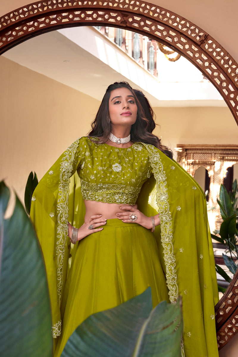Doli - Embellishment with Pearl Coding and Sequins Embroidery Work Parrot Lehenga Choli - JMS Studio