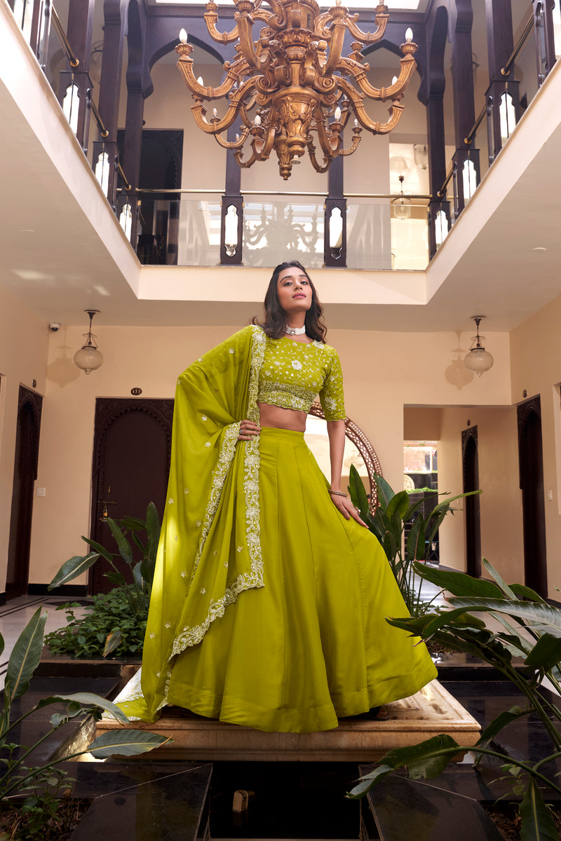 Doli - Embellishment with Pearl Coding and Sequins Embroidery Work Parrot Lehenga Choli - JMS Studio
