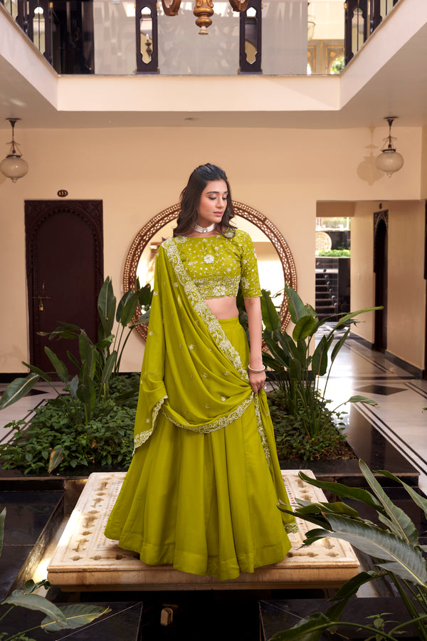 Doli - Embellishment with Pearl Coding and Sequins Embroidery Work Parrot Lehenga Choli - JMS Studio