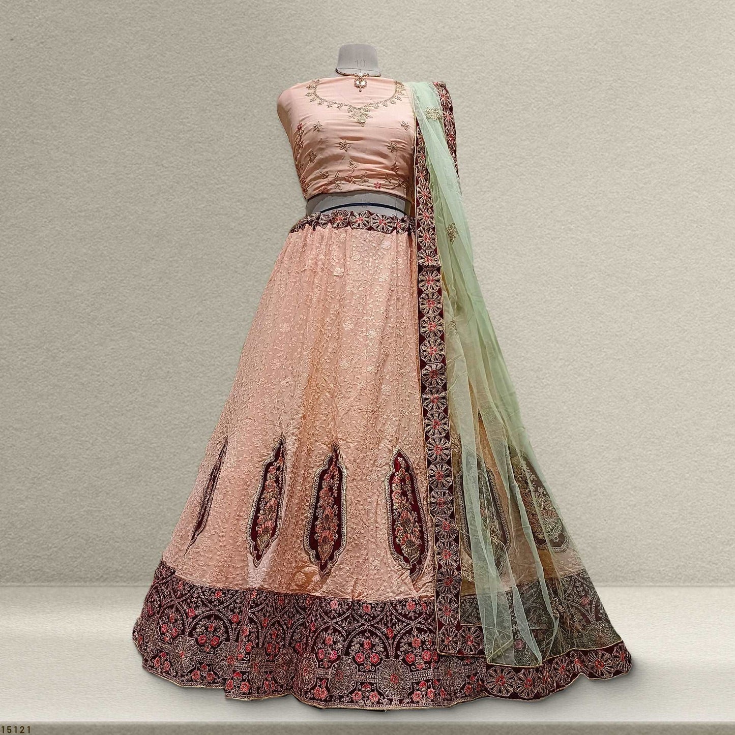 Jodha - Georgette Chikankari Peach Sider Lehenga JMS Studio {{ Royal Red Bridal Lehenga}}