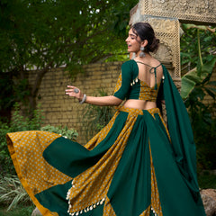 Doli - Pure Cotton Plain and Printed with Cowrie Lace Green Lehenga Choli - JMS Studio