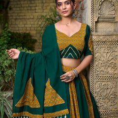 Doli - Pure Cotton Plain and Printed with Cowrie Lace Green Lehenga Choli - JMS Studio