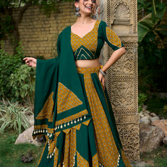 Doli - Pure Cotton Plain and Printed with Cowrie Lace Green Lehenga Choli - JMS Studio