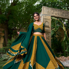 Doli - Pure Cotton Plain and Printed with Cowrie Lace Green Lehenga Choli - JMS Studio