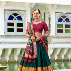Doli - Tussar Silk Patola Print with Foil Work Green Lehenga Choli Set - JMS Studio