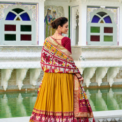 Doli - Tussar Silk Patola Print with Foil Work Mustard Lehenga Choli Set - JMS Studio