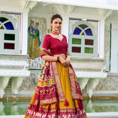 Doli - Tussar Silk Patola Print with Foil Work Mustard Lehenga Choli Set - JMS Studio