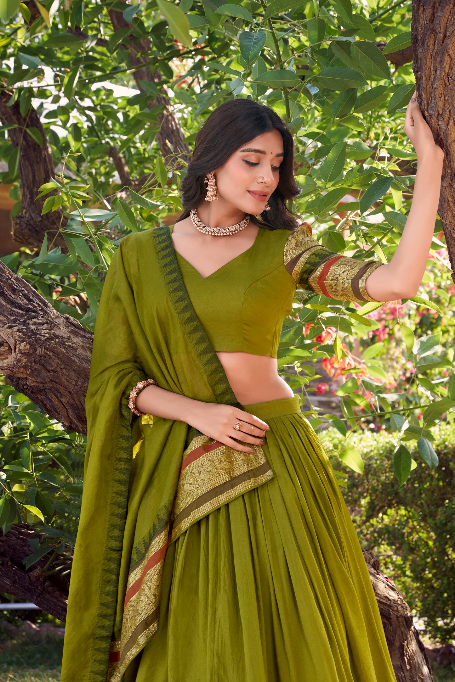 Doli - A Tale of Royalty, Woven in Chanderi and Zari Green Lehenga Choli Set