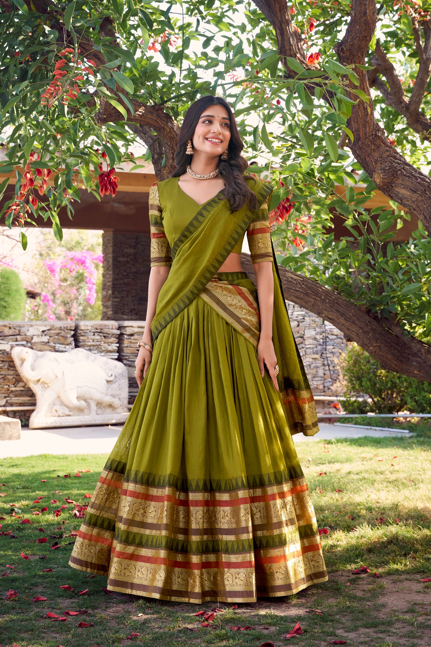 Doli - A Tale of Royalty, Woven in Chanderi and Zari Green Lehenga Choli Set