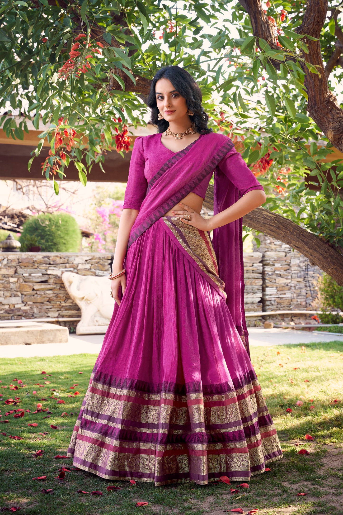 Doli - A Tale of Royalty, Woven in Chanderi and Zari Pink Lehenga Choli Set
