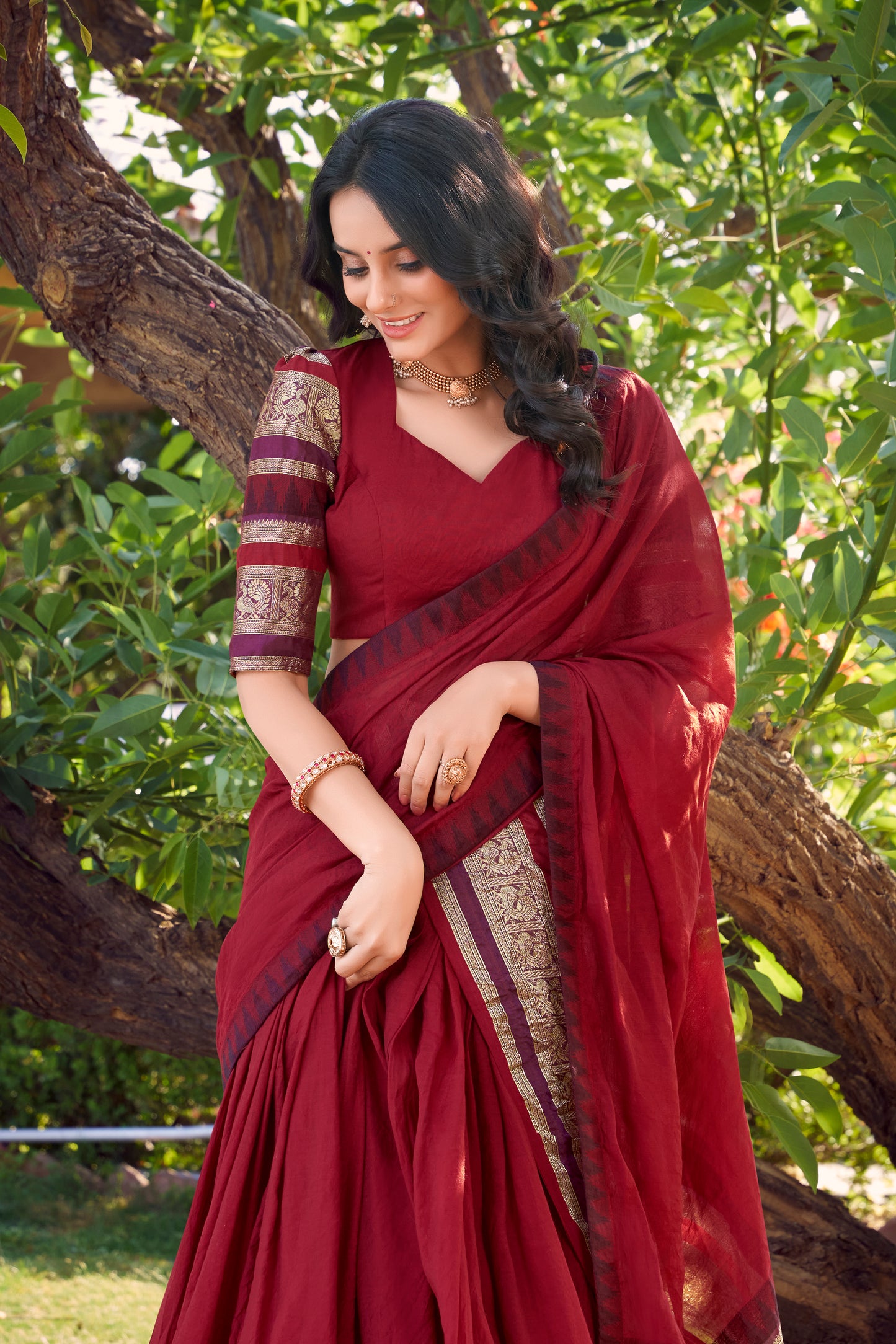 Doli - A Tale of Royalty, Woven in Chanderi and Zari Red Lehenga Choli Set