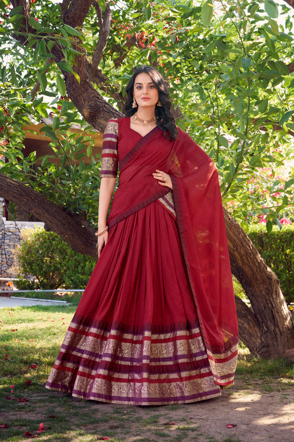 Doli - A Tale of Royalty, Woven in Chanderi and Zari Red Lehenga Choli Set - JMS Studio