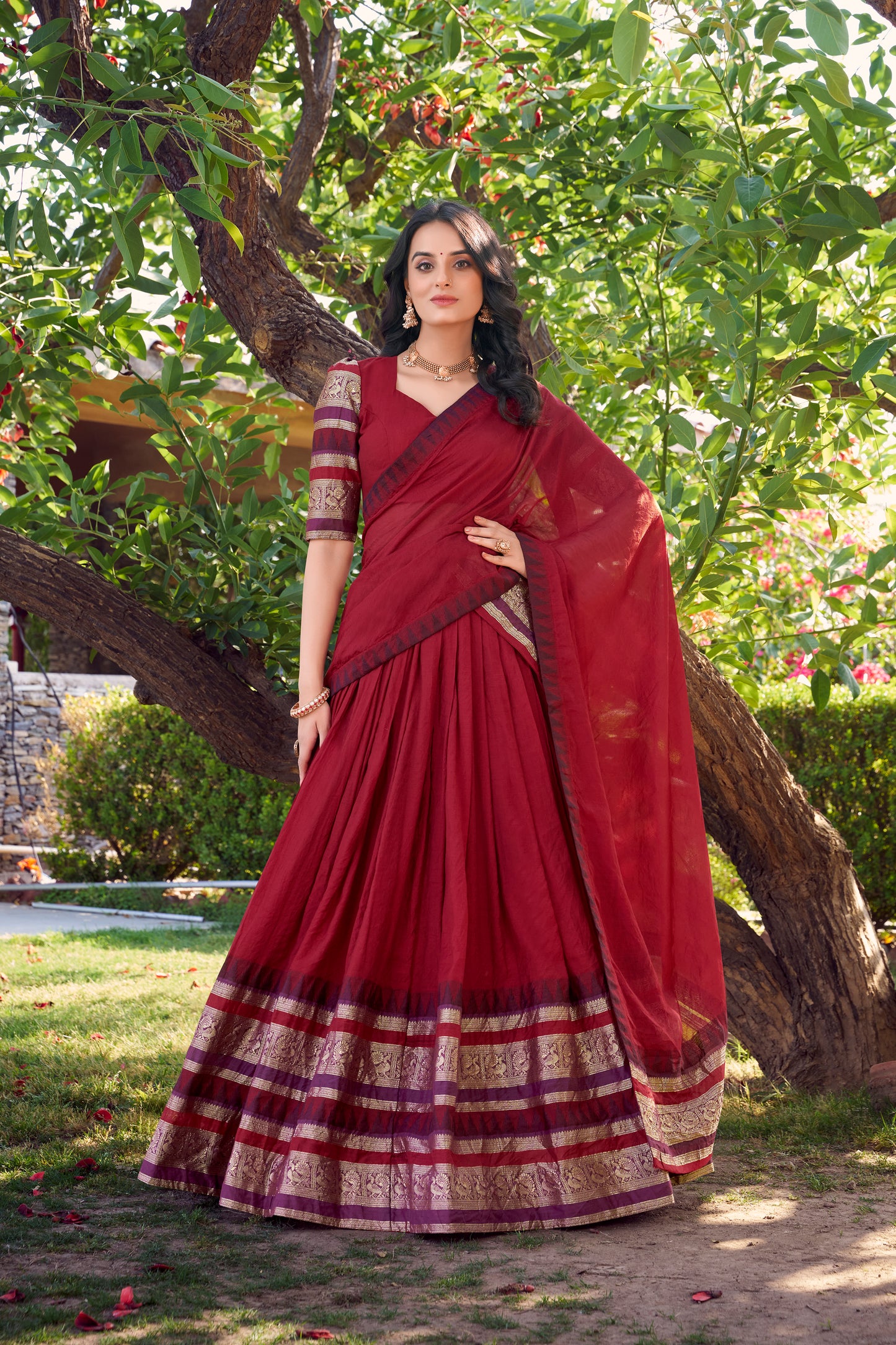 Doli - A Tale of Royalty, Woven in Chanderi and Zari Red Lehenga Choli Set