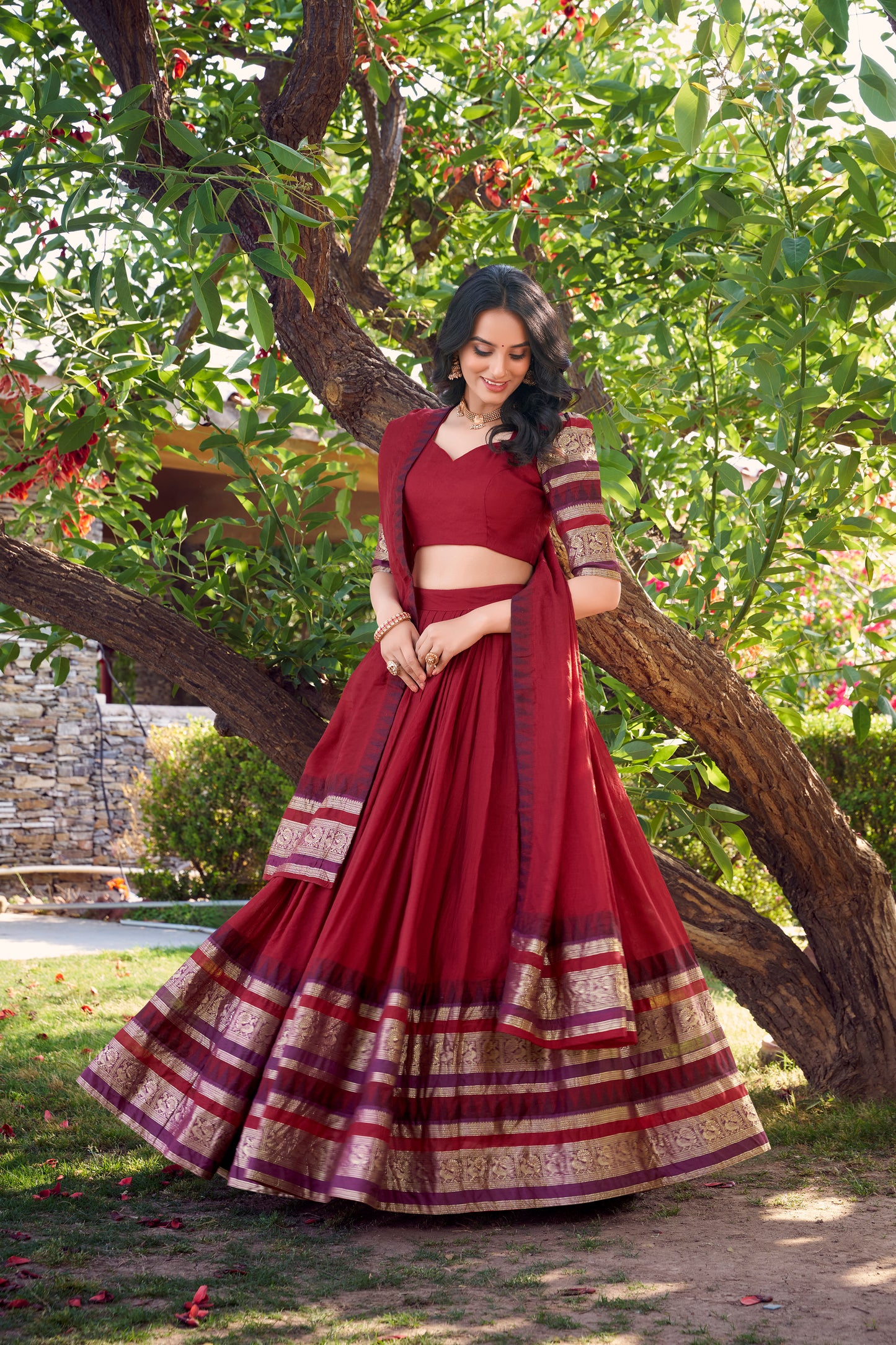 Doli - A Tale of Royalty, Woven in Chanderi and Zari Red Lehenga Choli Set - JMS Studio