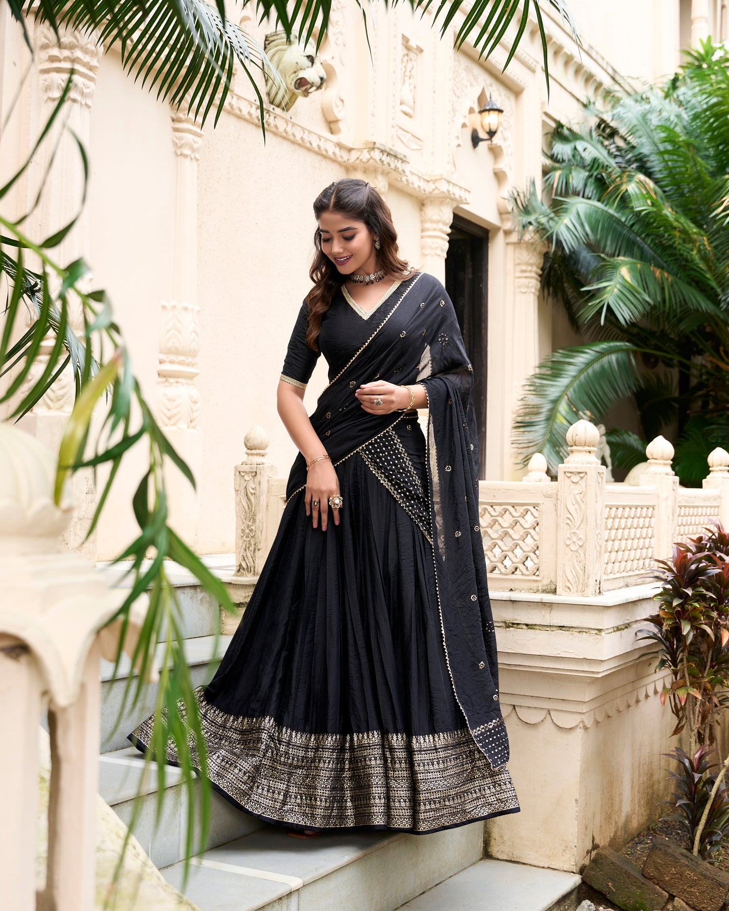 Doli - Plain With Weaving And Intricate Zari Work Border Black Lehenga Choli set - JMS Studio