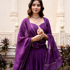 Doli - Plain With Weaving And Intricate Zari Work Border Dark Purple Lehenga Choli - JMS Studio