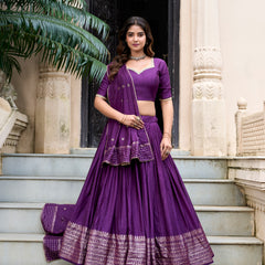 Doli - Plain With Weaving And Intricate Zari Work Border Dark Purple Lehenga Choli - JMS Studio