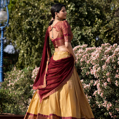 Doli - Kanchipuram Zari Weaving Work Buttercup Lehenga Choli Set - JMS Studio