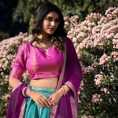 Doli - Kanchipuram Zari Weaving Work Sky Blue Lehenga Choli Set - JMS Studio