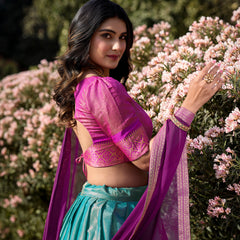 Doli - Kanchipuram Zari Weaving Work Sky Blue Lehenga Choli Set - JMS Studio