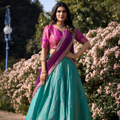 Doli - Kanchipuram Zari Weaving Work Sky Blue Lehenga Choli Set - JMS Studio