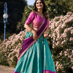 Doli - Kanchipuram Zari Weaving Work Sky Blue Lehenga Choli Set - JMS Studio