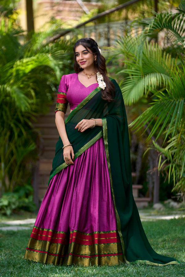 Doli - South Style Poly Cotton Half Saree Pink Lehenga Choli Set - JMS Studio