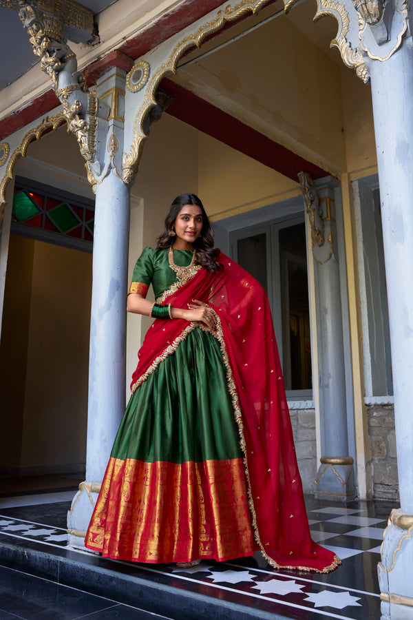 Doli - A Touch of South Indian Grace Green Zari Weaving Lehenga Choli - JMS Studio