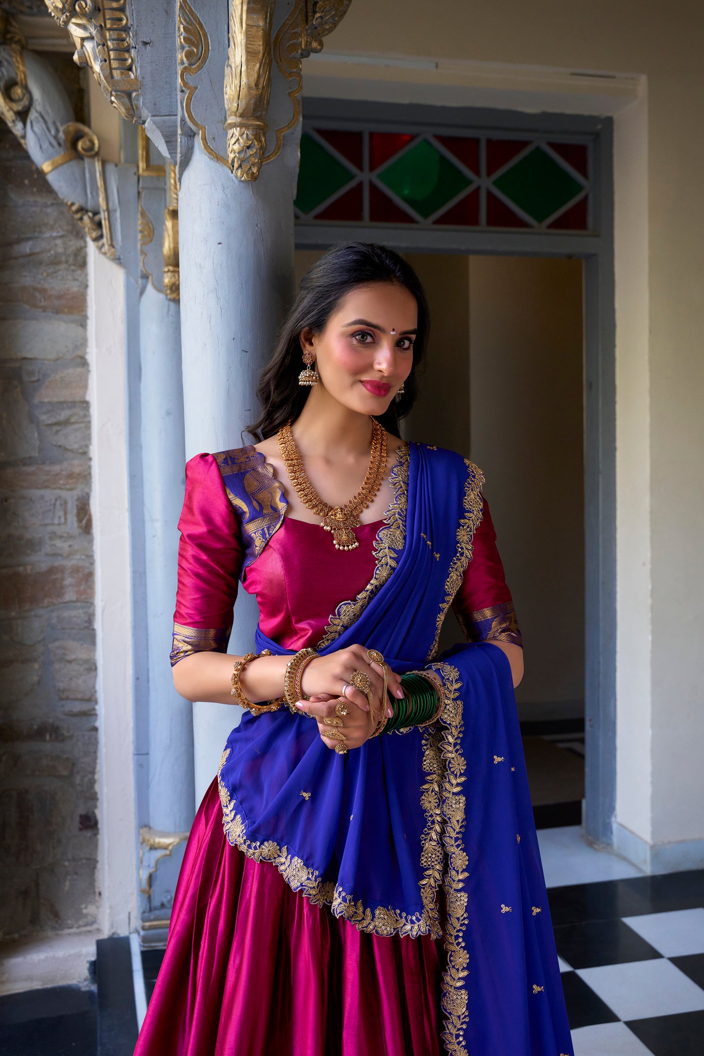 Doli - A Touch of South Indian Grace Pink Zari Weaving Lehenga Choli