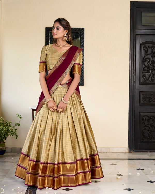 Doli - Paithani Artistry on Cotton Silk Chiku Lehenga Choli Set - JMS Studio