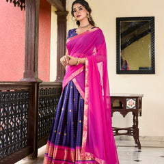 Doli - Paithani Artistry on Cotton Silk Purple Lehenga Choli Set - JMS Studio