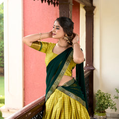 Doli - Paithani Artistry on Cotton Silk Parrot Lehenga Choli Set - JMS Studio