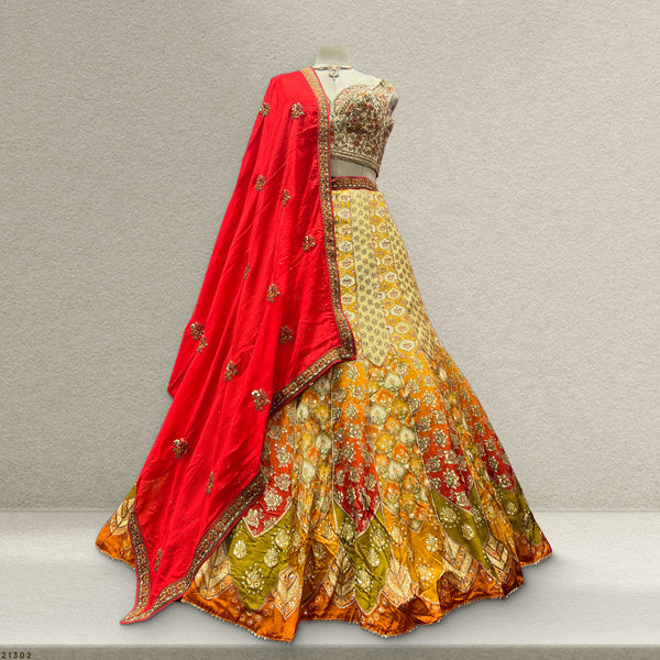 Gulaal - Ready-to-Wear Multi Color Silk Lehenga Choli JMS Studio {{ Royal Red Bridal Lehenga}}