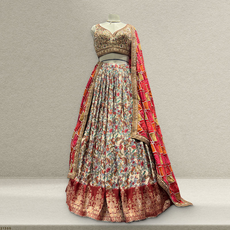 Gulaal - Ready-to-Wear Multi Color Silk Lehenga Choli JMS Studio {{ Royal Red Bridal Lehenga}}
