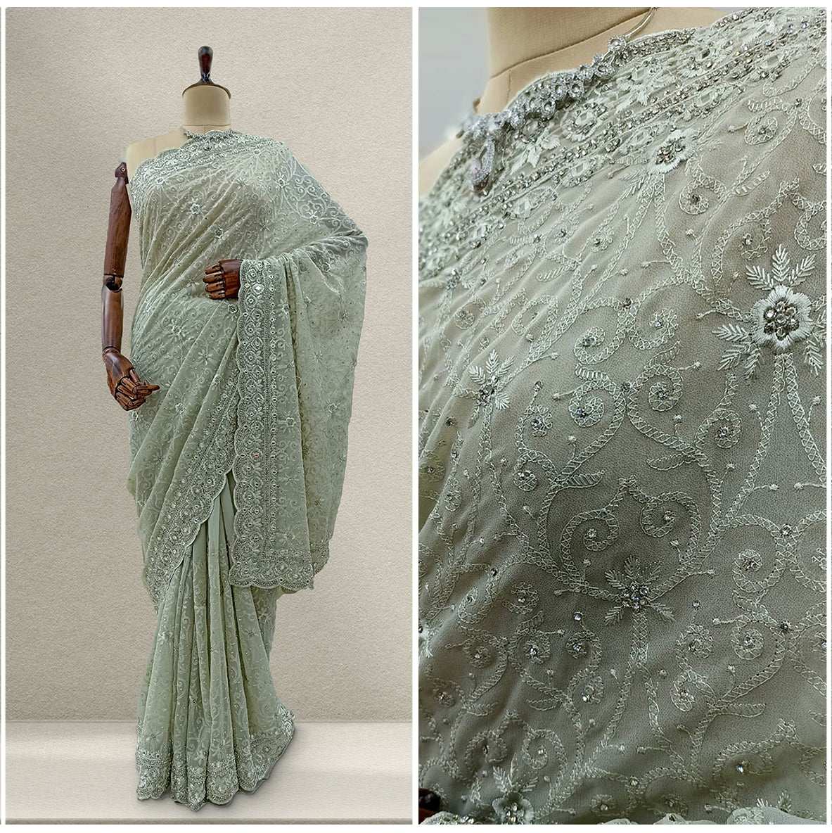 JMS_Studio Designer Rsham Work Georgette Partywear Saree