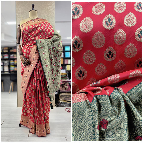 JMS_Studio Art Silk Banarsi Multicolor Saree with Golden Weaves - JMS Studio