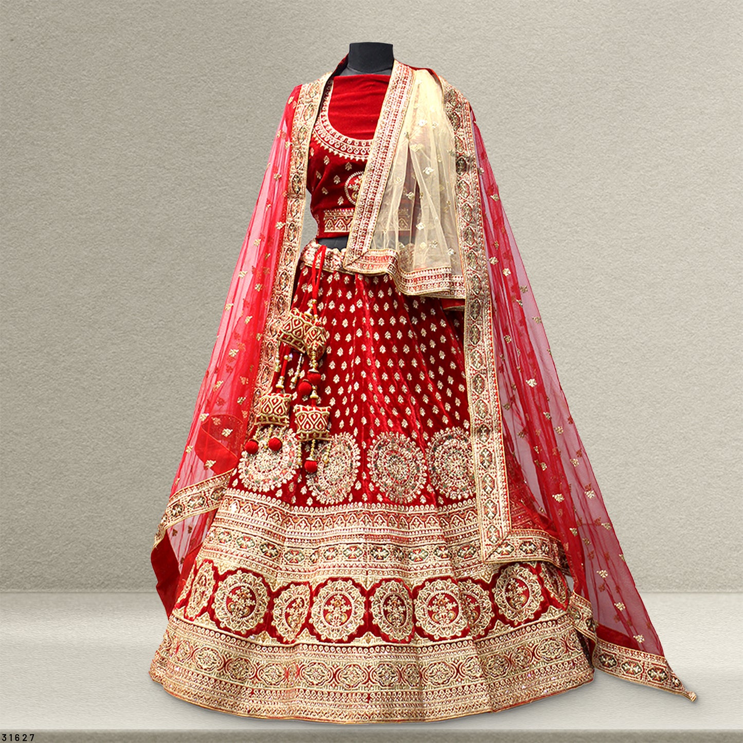 Pagfera - The Double Dupatta Royal Velvet Bridal Lehenga