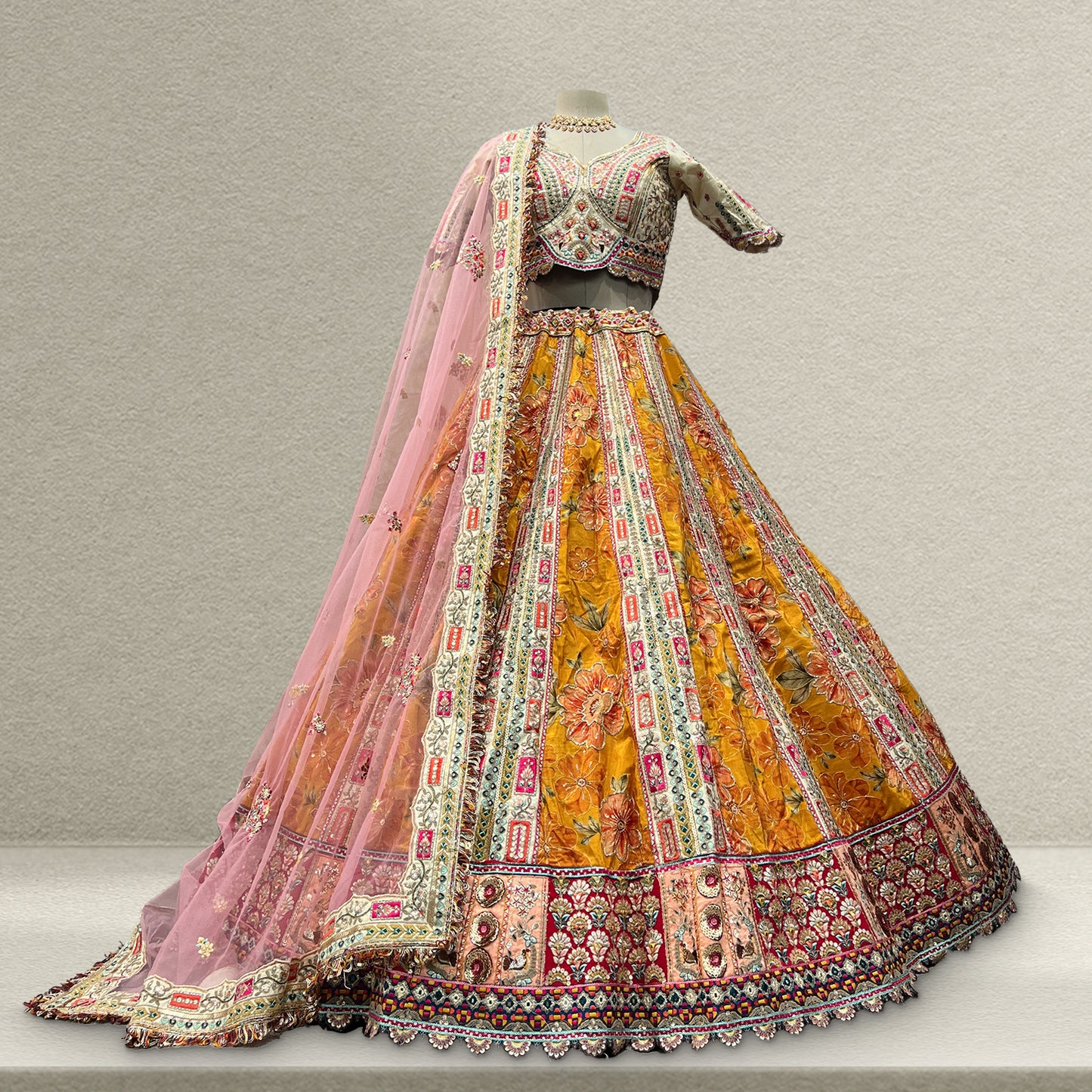 Shringaar: Multicolor Banarasi Silk Lehenga with Intricate Silk Work Blouse