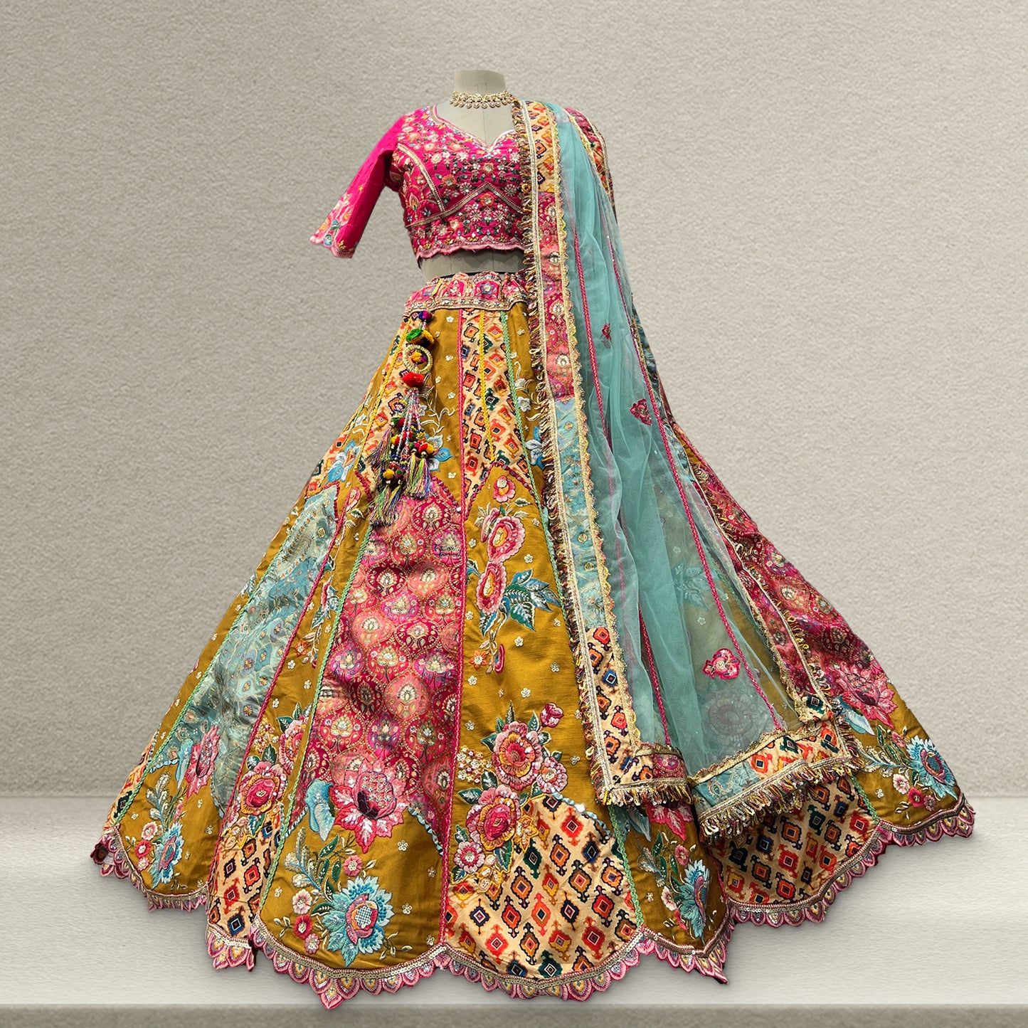 Shringaar: Multicolor Banarasi Silk Lehenga with Intricate Silk Work Blouse